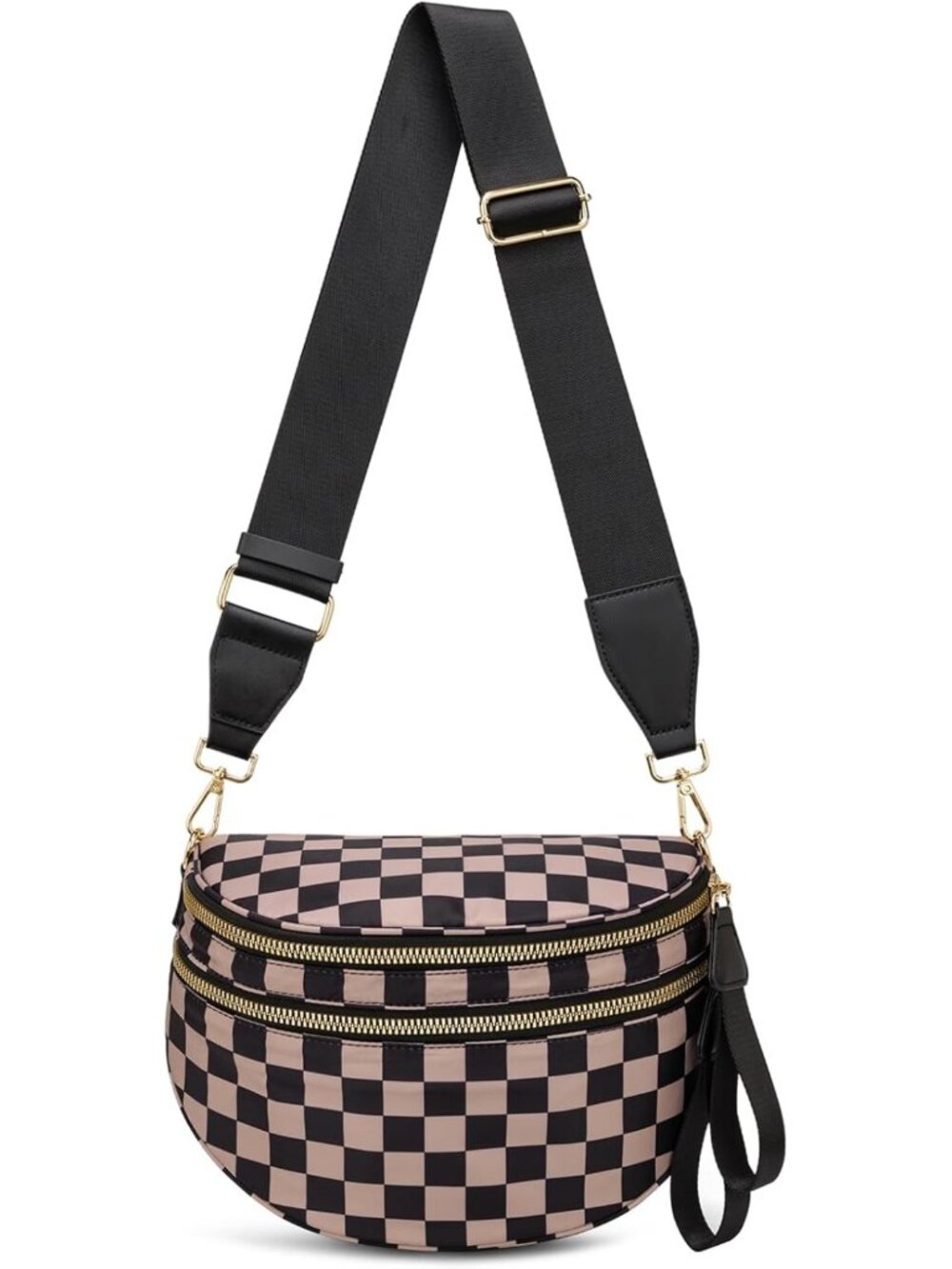 Spacious Checkered Crossbody Bum Bag for Women | Trendy Nylon Fanny Pack for
